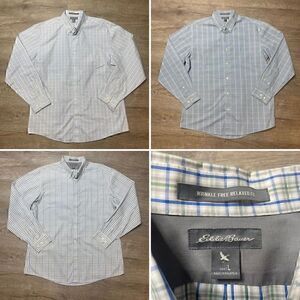 Eddie Bauer Shirts Mens Sz Large Lot Of 3 Relaxed Fit Wrinkle Free Dress Blue Ch